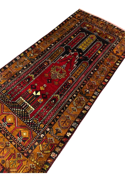 El Dokuma Eski Büyük Yahyalı Halısı 123x265 Kök Boya %100 Yün Halı Kırmızı