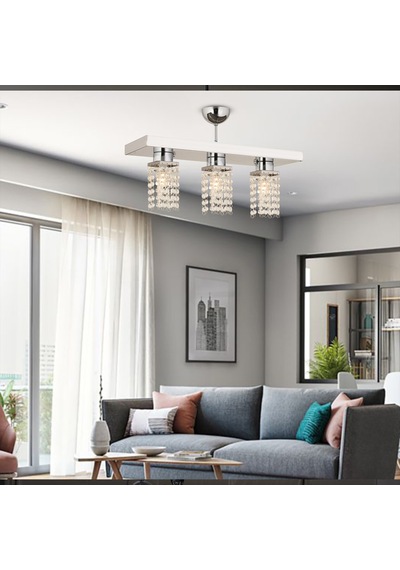 Peter 3Lü Sıralı Krom  Kristalli, Taşlı Modern Tasarım Kristal Salon Avize