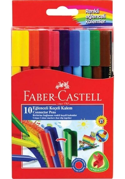 Faber-Castell Eğlenceli Keçeli Kalem 10 Renk, Dayanıklı ve Parlak Renkler, Su Bazlı Mürekkep,  Bağlanabilir Kapak