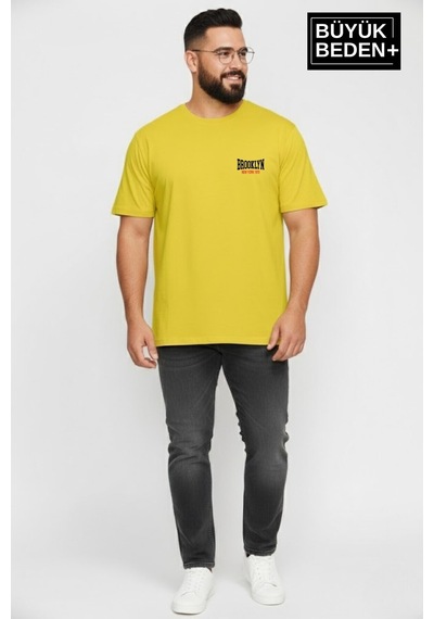 Superlife Süperlife Erkek Büyük Beden Brooklyn 1970 Baskılı 3xl-6xl Bisiklet Yaka Tshırt Spr26bts510-03 Sarı