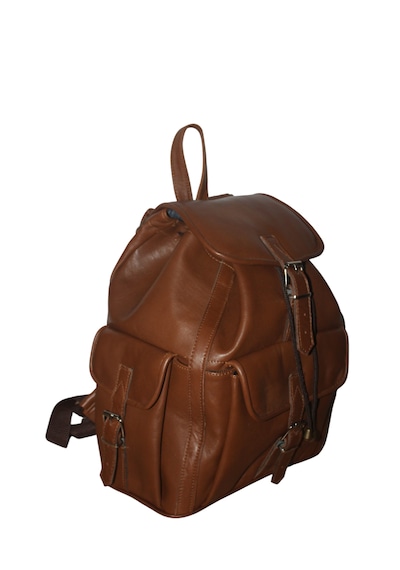 Mebes Hakiki Deri Sırt Çantası Unisex 3 Cepli Model M1 Açık Kahverengi