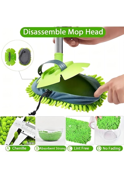Hannah Mikrofiber Araba Yıkama Fırçası Mop Paspas Temizleme Uzun Saplı Detaylı Çiziksiz