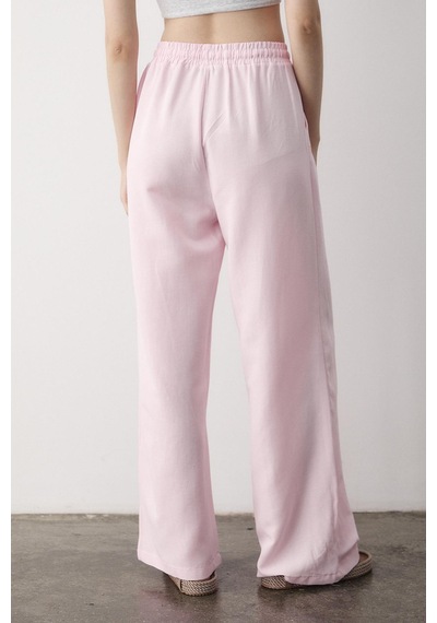 Pembe Beli Lastikli Bol Paça Pantolon Pembe