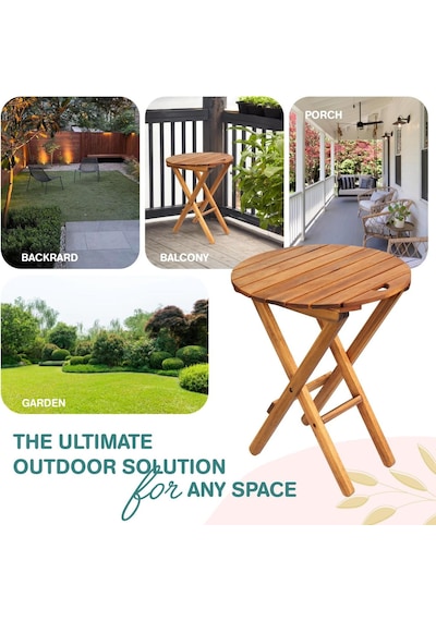 60x50x40 Cm Ahşap Katlanır Yuvarlak Kamp Masası Piknik, Bahçe Ve Balkon Kolay Taşımalı - Doğal Bambu Rengi Ahşap