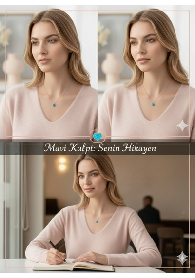 925 Ayar Papatya Silver Mavi Opal Taşlı Kalp Kolye.rose.gold.rodaj Gümüş