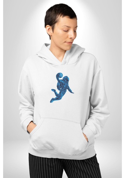 Basketbol Mars Uzay Smaçı Kadın Erkek Beyaz Kapüşonlu Sweatshirt Hoodie Beyaz