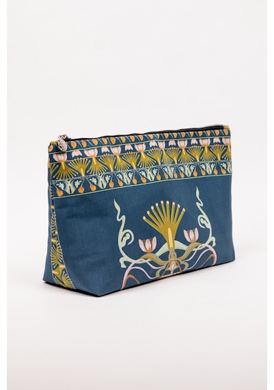 Fabric Craft Bag Portföy Çanta Fermuarlı Clutch Lacivert - Sarı