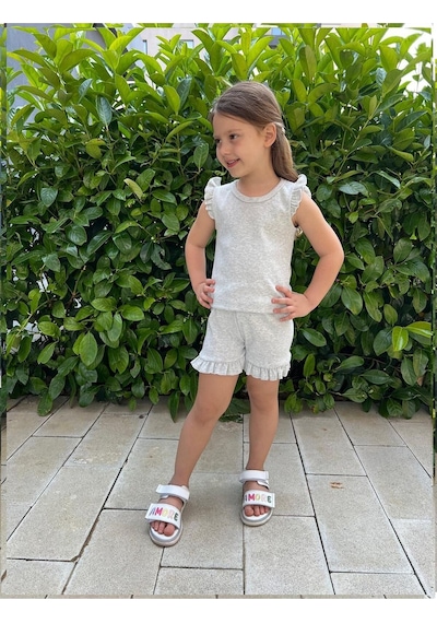 My Kids Wear Fırfırlı Kız Çocuk Şort Takım Gri