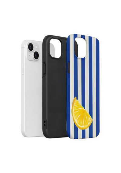 Apple iPhone Uyumlu 15 Vorian Çift Katmanlı Kılıf Lemon Coast Stripe