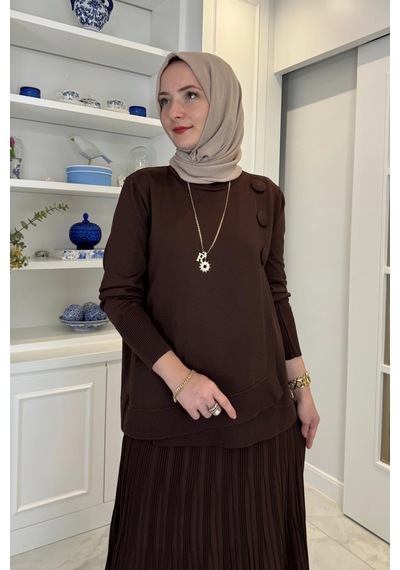 Rabia Şamlı Rana Triko Takım Acı Kahve Normal
