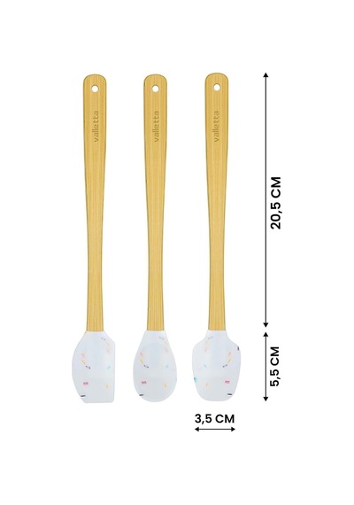 Indigo 3'lü Beyaz Renkli Noktalı Bambu Silikon Spatula Seti Uzun 26 Cm Vlt1518