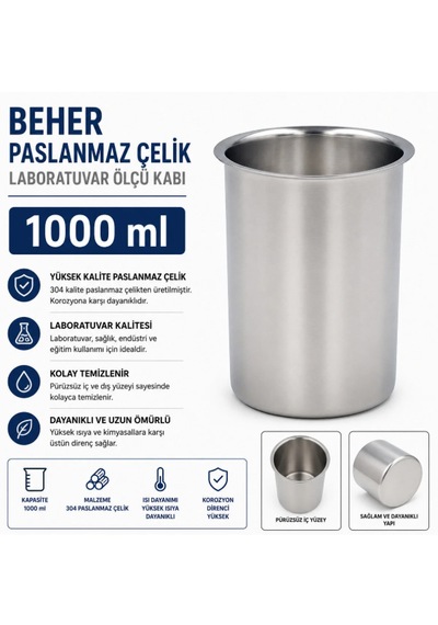 Beher Paslanmaz Çelik 1000 Ml - Laboratuvar Ölçü Kabı 1 Litre