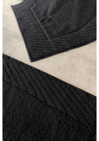 2'li Diyagonal Çizgili Ayak Havlusu Seti - %100 Pamuk Havlu Takımı - 50x70 Cm Sıyah Siyah