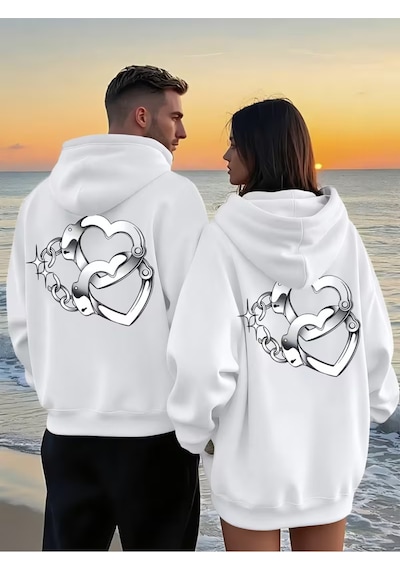 Nevermind Sevgili Çift Kombin Kapüşonlu Sweatshirt Forever&together Baskı Beyaz