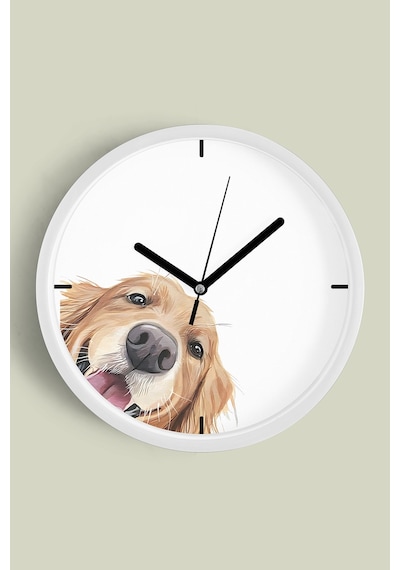 Sevimli Köpek Temalı Çocuk Odası Modern Duvar Saati - 42cm - Önü Camlı Beyaz Kasa - Sessiz Mekanizma Beyaz