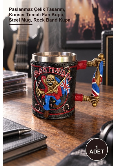 1 Adet İronmaiden Çelik Kupa Paslanmaz Çelik Tasarım, Konser Temalı Fan Kupa, Steel Mug, Rock Band Kupa