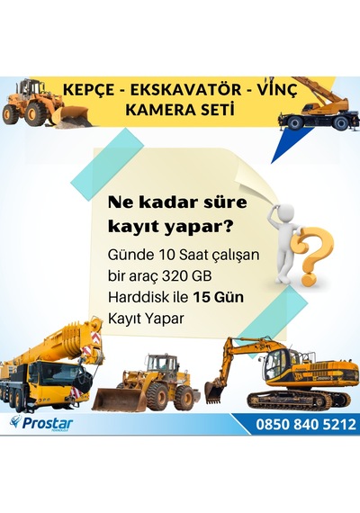Ekskavatör Dozer Greyder Vinç Kepçe Uzaktan İzlemeli 4 Kameralı