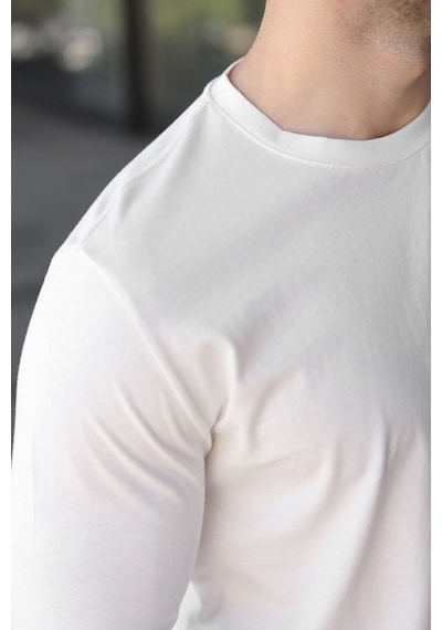 Madmext Ekru Pamuklu Slim Fit Erkek Tişört E7187