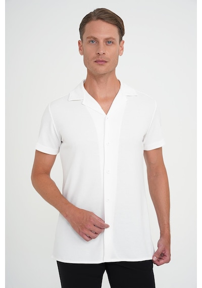 Efor Slim Fit Apaş Yaka Modal Karışımlı Kısa Kol Beyaz Gömlek G 1590 Beyaz