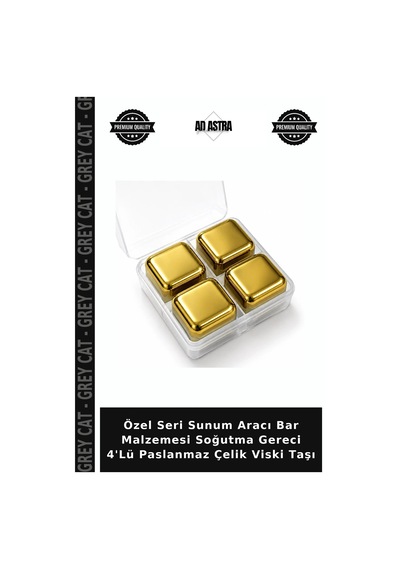 Özel Seri Sunum Aracı Bar Malzemesi Soğutma Gereci 4'lü Paslanmaz Çelik Viski Taşı