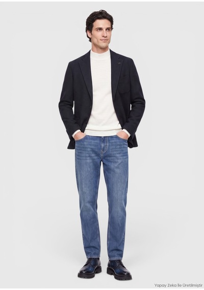Ramsey Lacivert Düz Shirt Shoulder Slim Fit Yün Karışımlı Örme Ceket