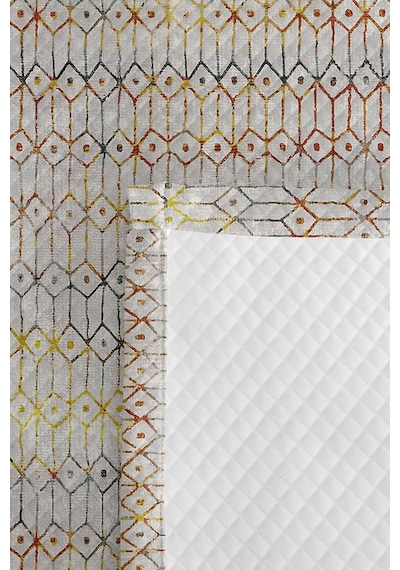 Geometrik Gri Genç Odası Tek Kişilik Dekoratif Pike Takımı - Bohem Sarı 160x220 Cm Yatak Örtüsü Mahmur Adaçayı Perdesi
