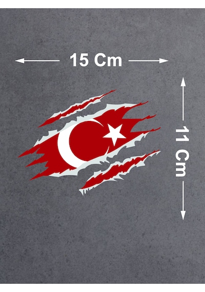 Yırtıklı Türk Bayrağı Sticker - Paçalı Türk Bayrağı Ay Yıldız Sticker - Araba Oto Mtosiklet Karavan Sticker - 00034 15x11 Cm