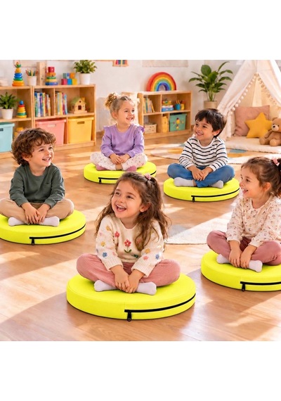 Kreş Minderi Anaokulu Aktivite Minderi, Bahçe, Dekor, Sandalye Minderi 40x40x 5 Cm Yuvarlak Minder 1 Adet Sarı