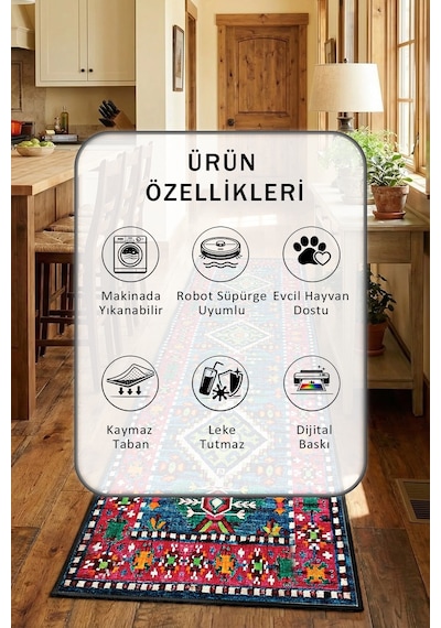 Ruhsar Siyah Yıkanabilir Mutfak Halısı