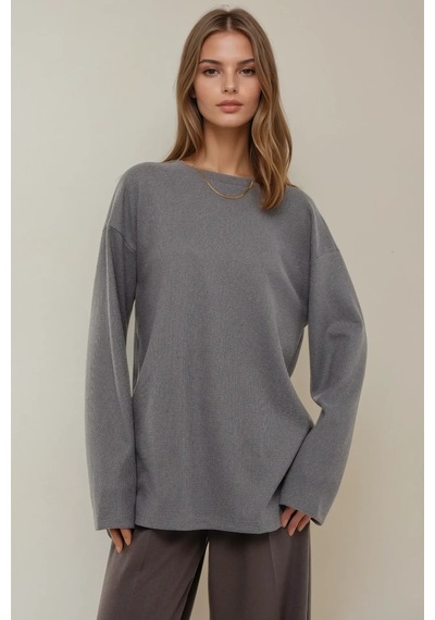 Hiccup Bisiklet Yaka Uzun Kol Waffle Sweatshirt Gri