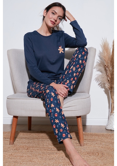 Lela Streç Regular Fit Beli Lastikli Bisiklet Yaka Bayan Pijama Takımı 65714101 Lacivert Lela Streç Regular Fit Beli Lastikli Bisiklet Yaka Bayan Pijama Takımı 65714101 Lacivert