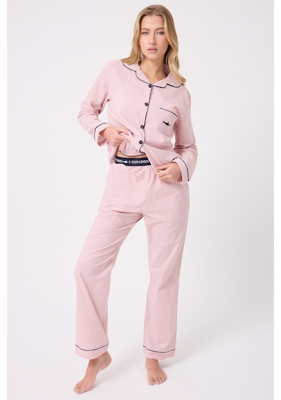 Lespadon Marısılk Seastrıpe Premium Dokuma Uzun Kollu Uzun Pantolonlu Kadın Pijama & Lounge Takımı-3188 Altın