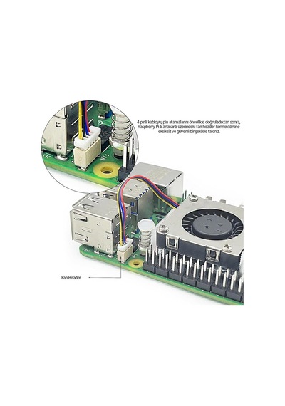Raspberry Pi 5 Aktif Soğutucu 30mm 5000 Rpm Sessiz Fan, 5v Gpıo, Metal Gövde, Termal Throttli Standart