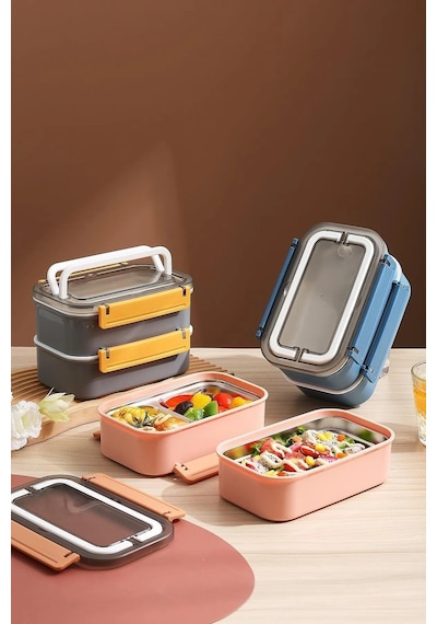 Vagonlife Bento Lunch Box Ofis-Okul Için Yeni Nesil Sefer Tası Çift Kat 4 Bölme Paslanmaz Çelik F494 001