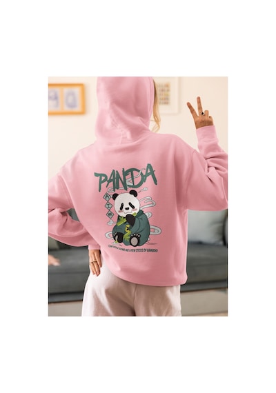 Stil X Sevimli Pandalar Baskılı Kadın Sweatshirt Pembe-10