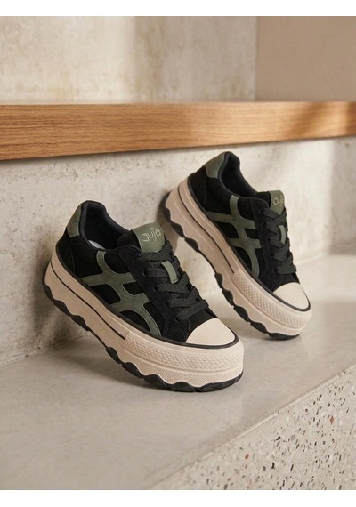 Guja 26k366 Kadın Hakiki Deri Bağcıklı Kalın Taban Sneaker Ayakkabı Siyah
