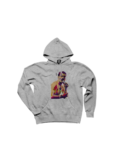 Queen Freddie Mercury Portre Gri Kapşonlu Sweat Gri