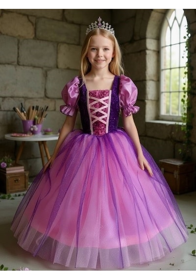 Zekids Kız Çocuk Pamuk Prenses Ve Rapunzel Kostümü-13690 Mor