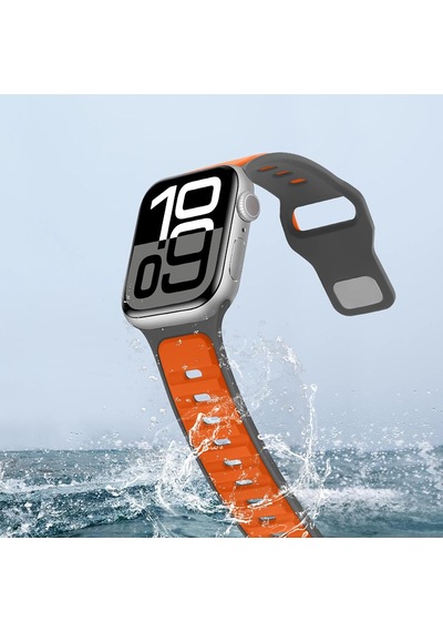 Apple Uyumlu  Watch 42mm 44mm 45mm S10 46mm Ultra 49mm Çift Renkli Spor Silikon Kordon Nefes Alabilir