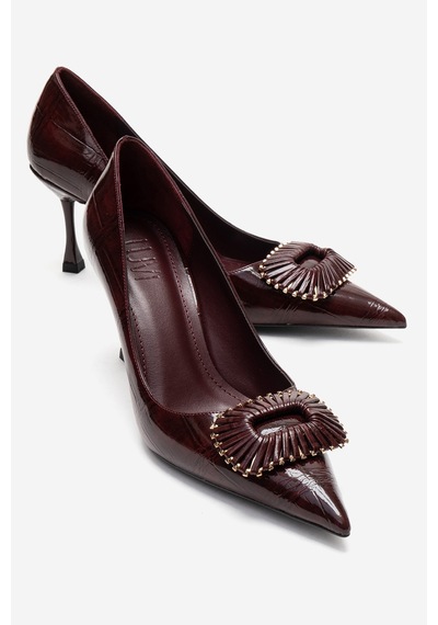 Luvishoes Rebel Bordo Baskılı Tokalı Kadın Topuklu Ayakkabı Bordo