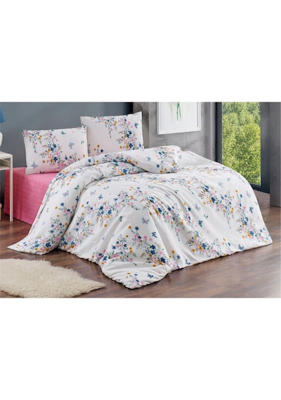 Tek Kişilik Nevresim Takımı 160x220cm 2 Yastık Kılıfı Lastikli Çarşaflı 100x200+30 Pembe - Mavi