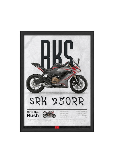 Rks Srk 250rr Siyah Ahşap Çerçeveli Poster, Dekoratif Motosiklet Duvar Tablosu