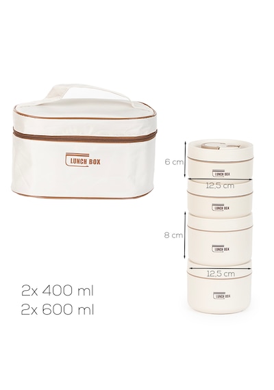 Porsima Bl25231 Isı Yalıtımlı Çanta Paslanmaz Çelik 4 Parça Vakumlu Yemek Termosu Beslenme Kutusu Taşınabilir Lunch Box Sefer Tası Krem