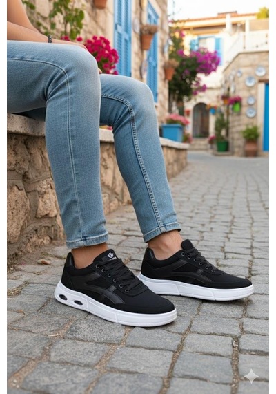 Fort 2308 Dks Keten Rahat Hafif Sneaker Erkek Ayakkabı Siyah - Beyaz