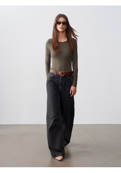 Dilvin 32549 Kayık Yaka Bodysuit-haki Haki
