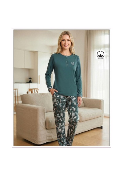 Melodi Kadın Standart Kalıp %100 Pamuk Düğmeli Yaka Uzun Kollu Baharlık Pijama Takımı 16225 - 1 Adet Petrol Melodi Kadın Standart Kalıp %100 Pamuk Düğmeli Yaka Uzun Kollu Baharlık Pijama Takımı 16225 - 1 Adet Petrol