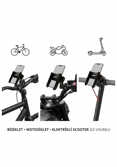 Kl34 Motosiklet / Bisiklet Ve E-scooter Uyumlu Telefon Tutucu Ayna + Gidona Bağlantılı