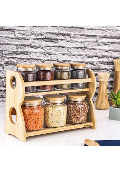 Bambum Bench Standlı 8 Parça Cam Baharat Takımı Bambu