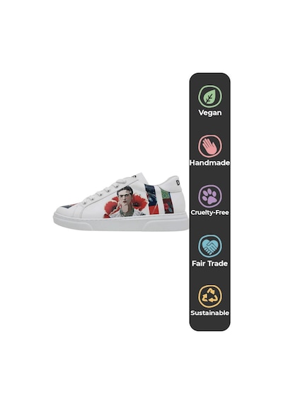 Kadın Vegan Deri Beyaz Sneakers - Viva La Vida Frida Kahlo Tasarım Çok Renkli