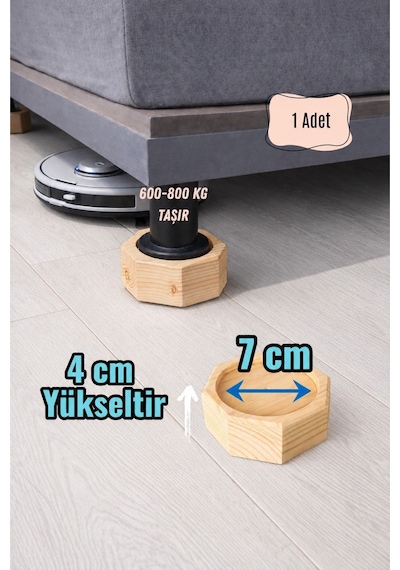 Robot Süpürge İçin Ahşap Koltuk Baza Yükseltici 4cm Yükseltir, Çap.7 Oyuklu Takoz 1 Adet